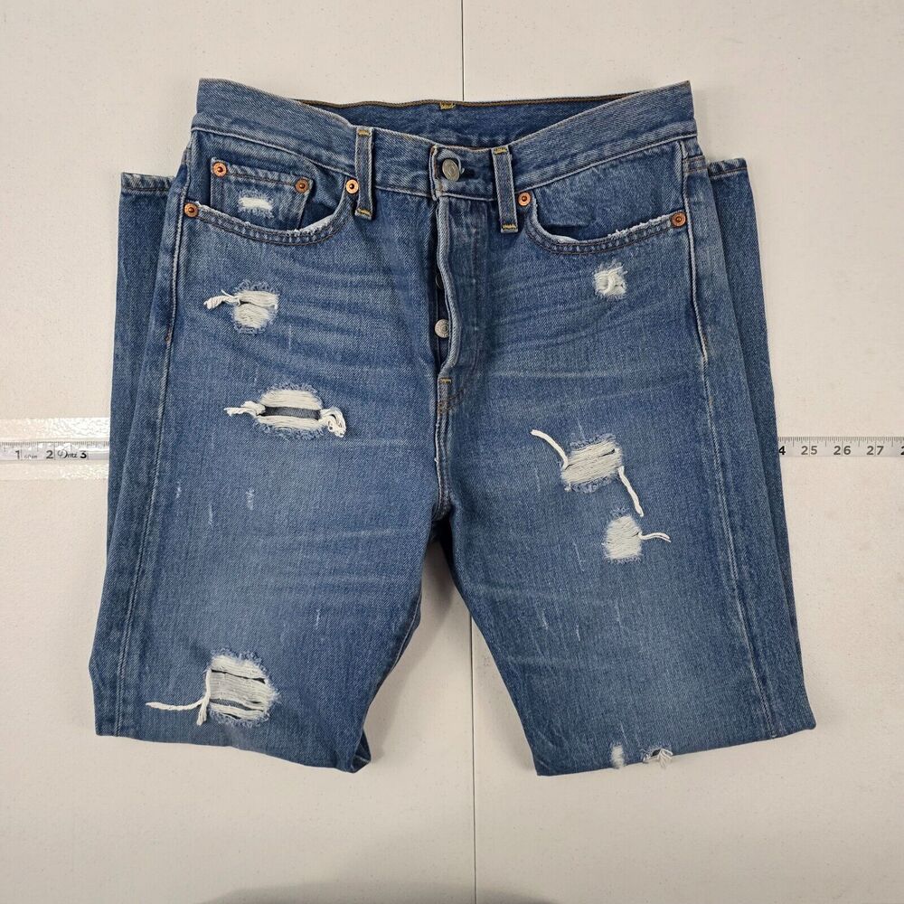 Levi's 501 Women's Distressed Button Fly Jeans W28 Light Wash 4057
